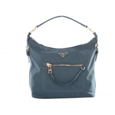 Borsa hobo Prada Tessuto in nylon con finiture in pelle blu