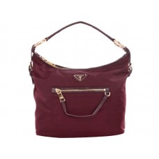 Borsa hobo Prada Tessuto in nylon con finiture in pelle bordeaux