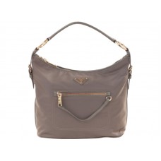 Borsa hobo Prada Tessuto Nylon con finiture in pelle grigia