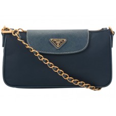 Borsa da polso Prada Tessuto Nylon con pelle Saffiano blu scuro