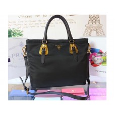 Borsa a mano Prada Tessuto Nylon Soft Vitello Leather Shipping Tote nera