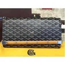 Pochette Goyard Chevron Monte Carlo Bois nera con finiture in pelle marrone