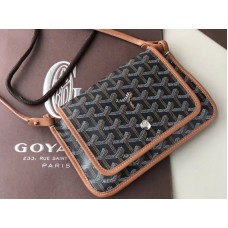 Portafoglio a tracolla Goyard Goyardine Plumet nero con finiture in pelle marrone