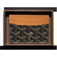 Porta carte Goyard Goyardine Saint Sulpice nero con finiture in pelle marrone