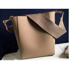 Borsa a secchiello piccola Celine Sangle in morbida pelle di vitello grana beige