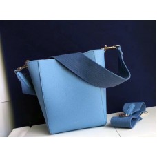 Borsa a secchiello piccola Celine Sangle in morbida pelle di vitello granata blu