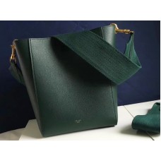 Borsa a secchiello piccola Celine Sangle in morbida pelle di vitello grana verde