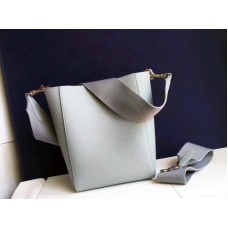 Borsa a secchiello piccola Celine Sangle in morbida pelle di vitello granata blu chiaro
