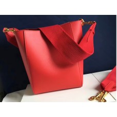 Borsa a secchiello piccola Celine Sangle in morbida pelle di vitello granata rossa