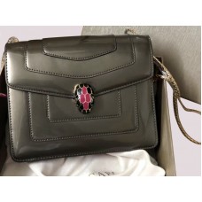 Bvlgari Flap Cover Serpenti Forever 20cm Pelle di vitello metallizzata Grigio scuro