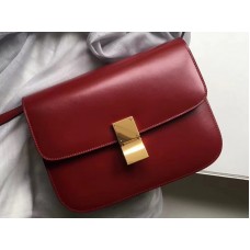 Borsa Celine Media Classic Bag In Box in pelle di vitello bordeaux