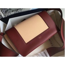 Borsa a tracolla media Celine in pelle di vitello bordeaux e cammello