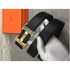 Fibbia per cintura Hermes in oro lucido H e cinturino in pelle reversibile nero