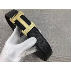 Fibbia per cintura Hermes Gold H e cinturino in pelle reversibile nero