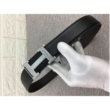 Fibbia per cintura Hermes Silver H e cinturino in pelle reversibile nero