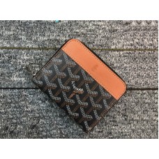 Portafoglio piccolo con cerniera Goyard Chevron nero con finiture in pelle marrone