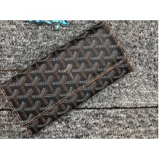 Portafoglio lungo Goyard Varenne Chevron nero con finiture in pelle marrone