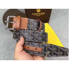 Cintura in pelle Goyard Chevron Goyardine nera con finiture in pelle marrone