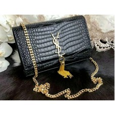 Saint Laurent Kate Medium con nappa in coccodrillo e pelle lucida nera