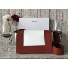 Borsa a tracolla media Celine in pelle di vitello bordeaux e bianca