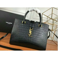 Saint Laurent Cabas Ysl Small in pelle liscia nera