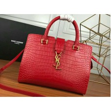 Saint Laurent Cabas Ysl Small in pelle liscia rossa