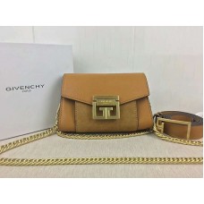 Borsa Givenchy piccola gv3 in pelle martellata e pelle scamosciata color cammello