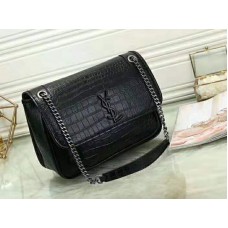 Saint Laurent Niki Medium in coccodrillo goffrato nero