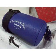 Borsa a tracolla Dior in pelle di vitello grana denim blu