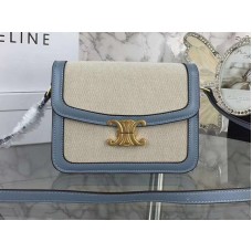 Borsa Celine Large Triomphe in tessuto e pelle di vitello naturale blu