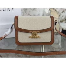 Borsa Celine Large Triomphe in tessuto e pelle di vitello naturale marrone