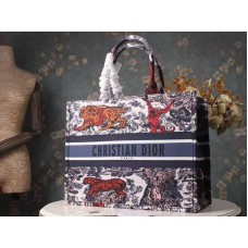 Borsa Dior Book Tote Toile De Jouy Blu