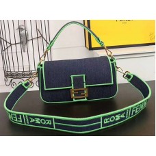 Borsa Fendi Baguette Large Denim Blu Verde