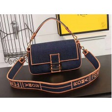Borsa grande in denim Fendi Baguette blu arancione