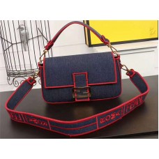 Borsa Fendi Baguette Large Denim Blu Rosso