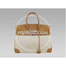 Hermes Birkin 35 cm in tela e pelle Togo marrone chiaro