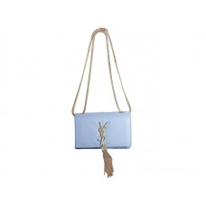 Borsa mini monogramma Yves Saint Laurent in pelle originale, azzurro