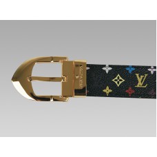 Cintura classica multicolore nera Louis Vuitton con fibbia dorata
