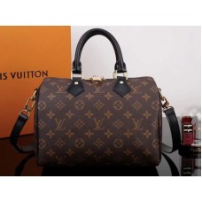Louis Vuitton Monogram Canvas Speedy Bandouliere 25 con finiture in pelle nera