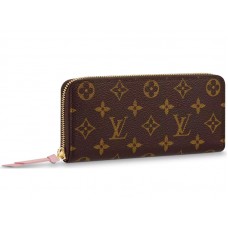 Portafoglio Clemence in tela Monogram Louis Vuitton Rose Bellerine m61298