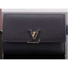 Portafoglio compatto Louis Vuitton Taurillon in pelle Capucines Noir m62157