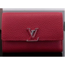 Portafoglio compatto Louis Vuitton Taurillon in pelle Capucines Rubis m62158