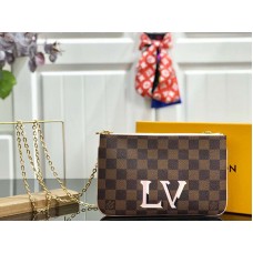 Louis Vuitton Damier Ebene Canvas Pochette Doppia Zip Rosa n60254